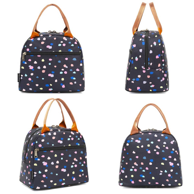 FlowFly Insulated Lunch Cooler Bag - Tote Organizer for Women/Men, Black Flower - Image 4